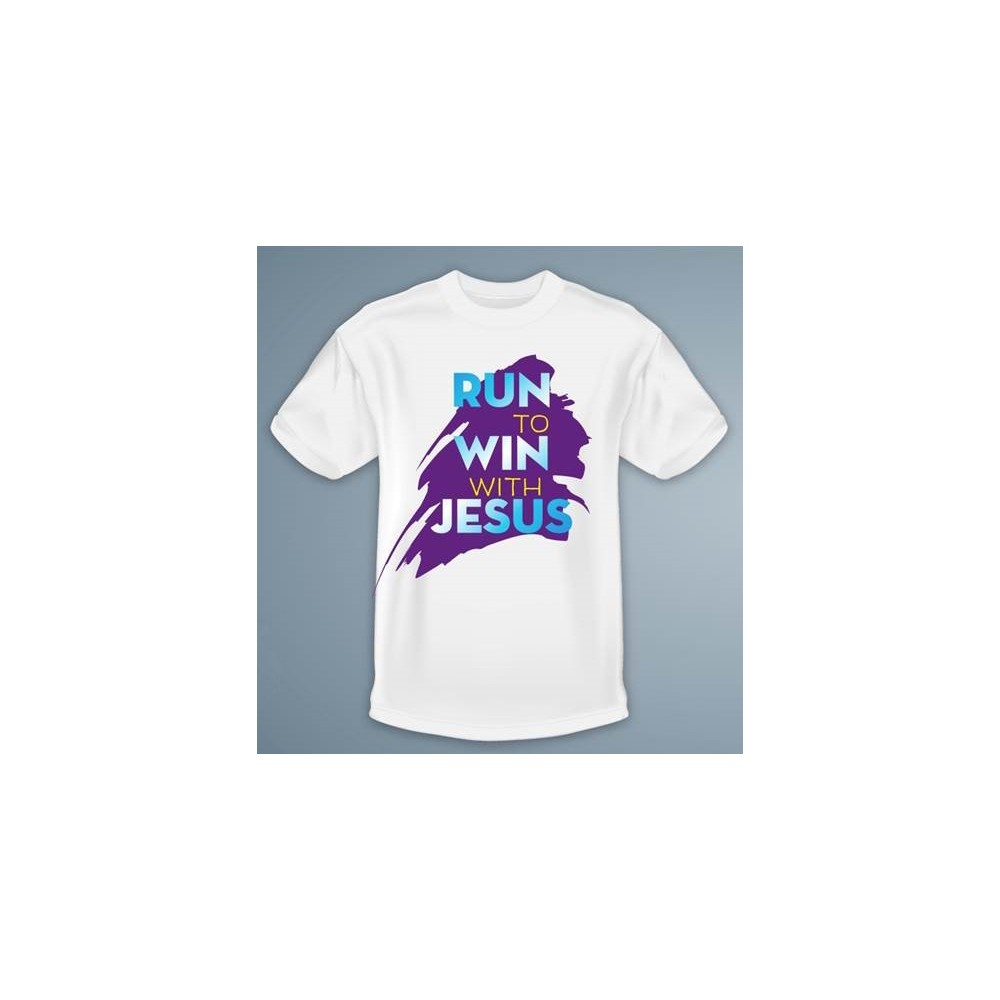 T-shirt taille L, "Run to win with Jesus"